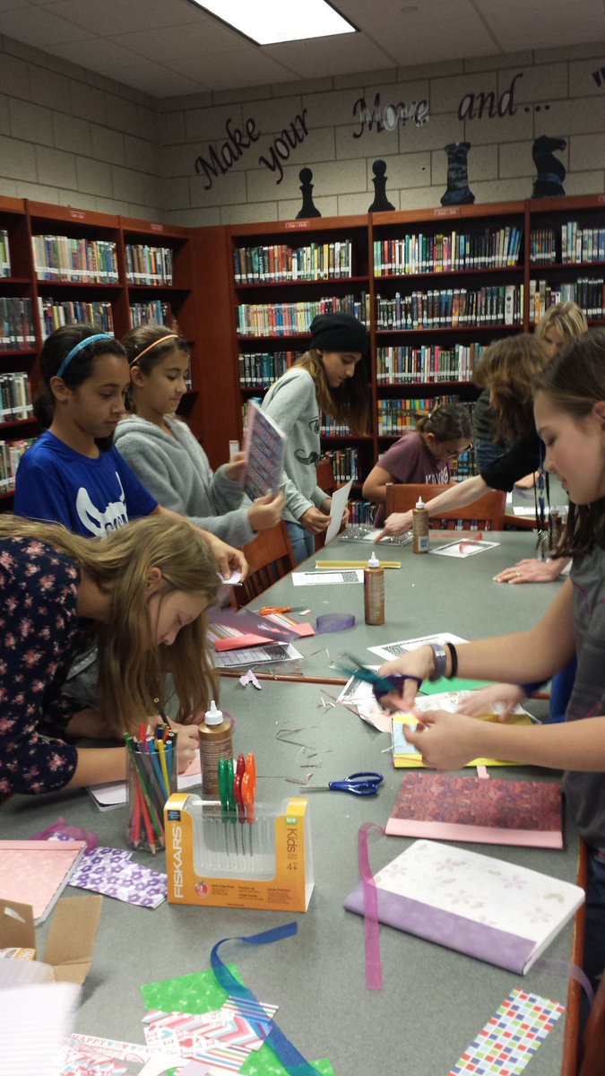 Teen Read Week Fun Continues!  We made journals today at lunch to Unleash Your Story@GMSNLibrary! #geneva304 #TeenReadWeek