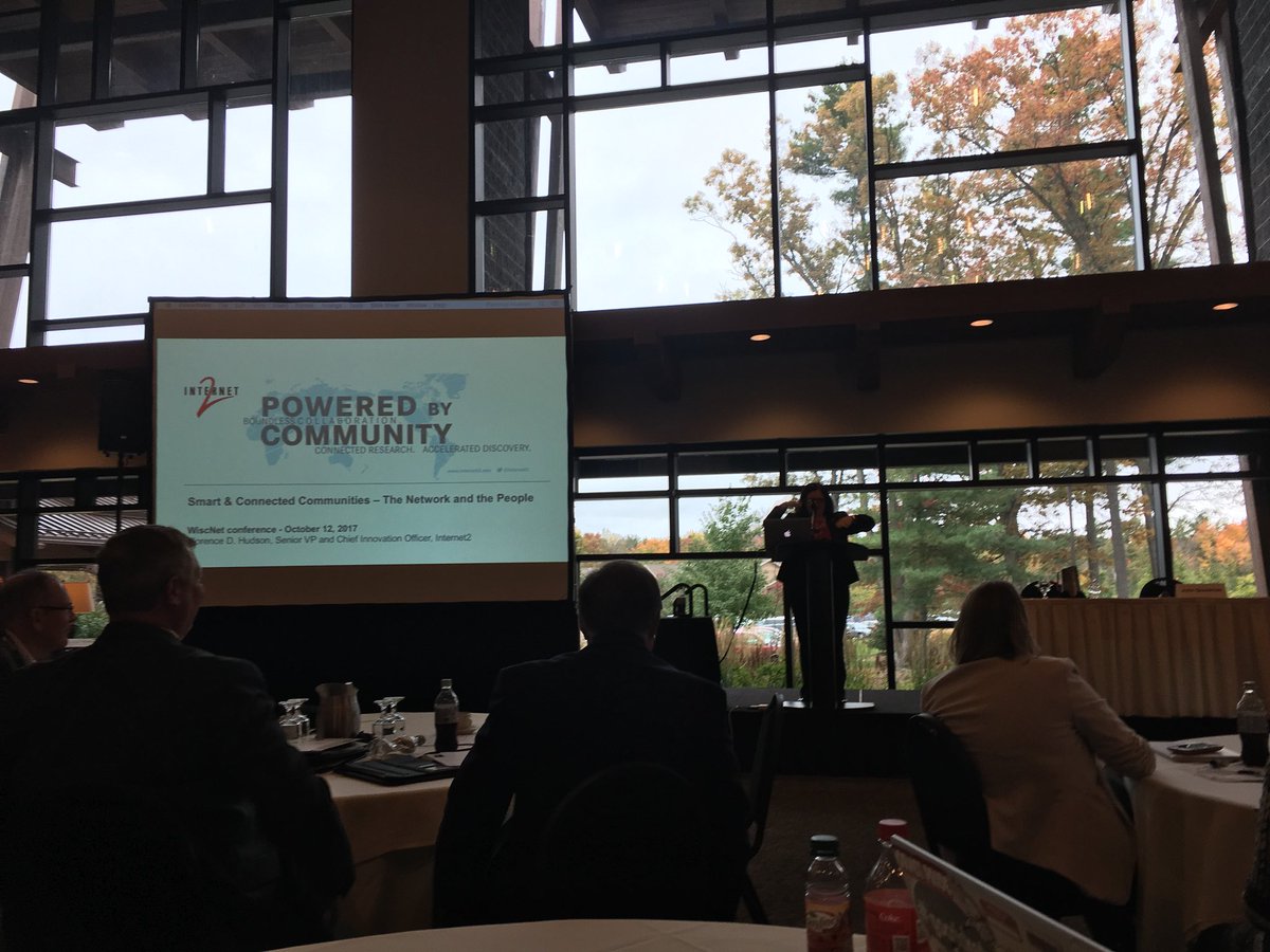 WRtechdirector's tweet image. Listening to Florence Hudson, Chief Innovation Officer at INTERNET2 talking about CANs in Stevens Point! #wiscnet