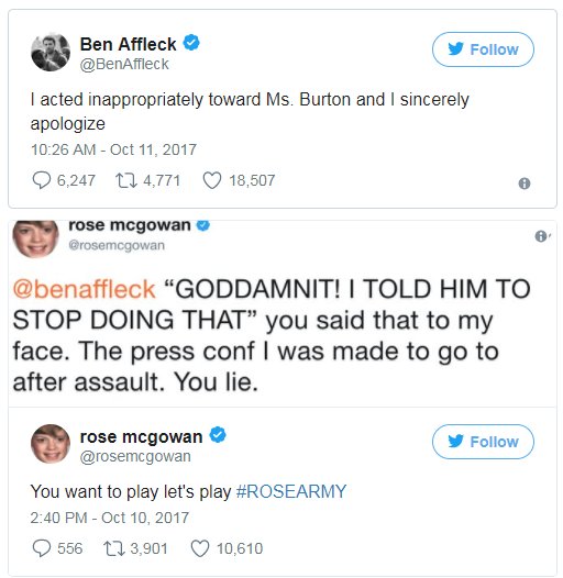 Twitter suspending Rose McGowan to protect Ben Affleck