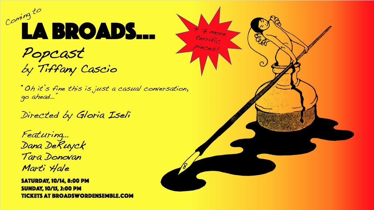 Popcast by Tiffany Cascio: Coming to #LAbroads reading festival, Oct 14-15, in partnership w/ <a href="/TheLAFPI/">the LAFPI</a>; tix at broadswordensemble.com