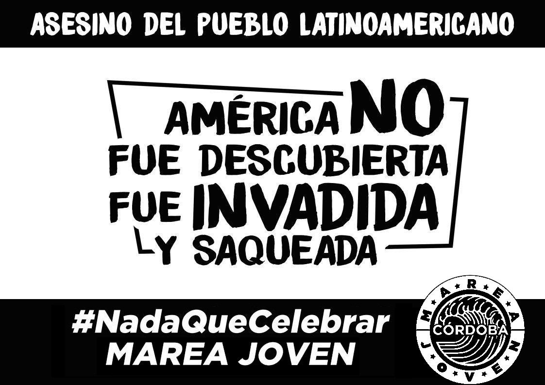 mareajovenco's tweet photo. La muerte y la invasión de un pueblo no puede ser motivo de orgullo. Siempre al lado de la resistencia de los pueblos. #NadaQueCelebrar https://t.co/pGTmbhPECU