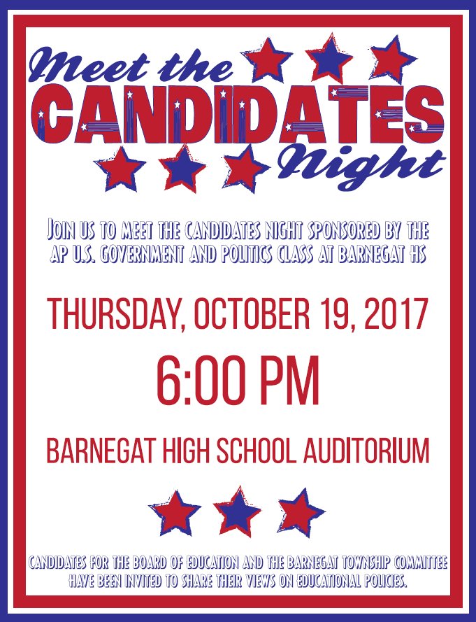The AP U.S. Government and Politics Class is sponsoring a Meet the Candidates Night on Thursday, October 19 at 6PM in the BHS Auditorium