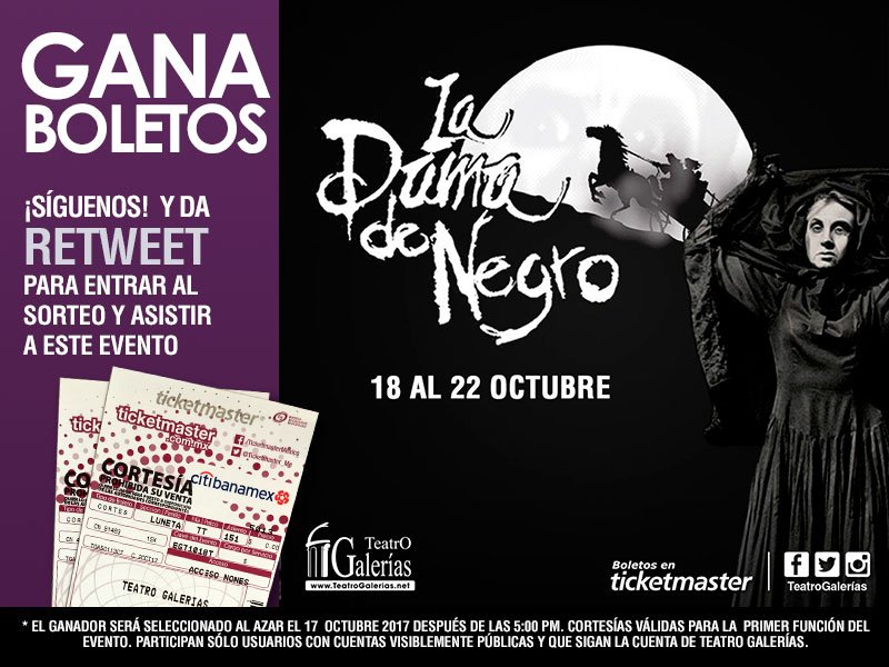 TeatroGalerias's tweet image. 18 al 22 Octubre @LaDamaDeNegro 😱👹 Horarios: TeatroGalerias.net

Da RT y GANA* o adquiere tus boletos 👉bit.ly/DamaNegro-OCT17