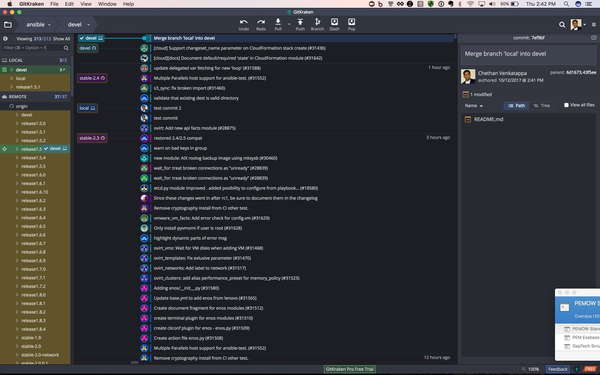 vchethan's tweet photo. Love the drag drop features to merge branches and the command palette feature  @GitKraken #githubuniverse2017 https://t.co/6tEOY20KrI