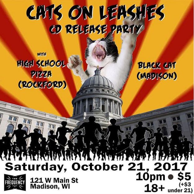 CatsOnLeashesWI's tweet photo. CD release show TONIGHT! #madison #thingstodoinmadison #getrocked #livemusic #supportlocalmusic #feministbitchrock https://t.co/nDnLzJzxGv