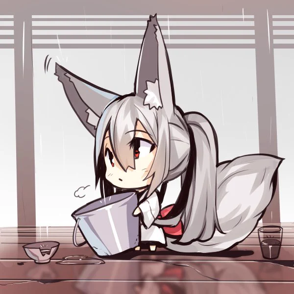 深夜のひっそり落書き!今日は銀狐子さんの日常です!銀狐子さんの家は信仰が少なくボロボロなので長雨が降ると雨漏りします。関東の週間天気みたら全部雨模様! 
