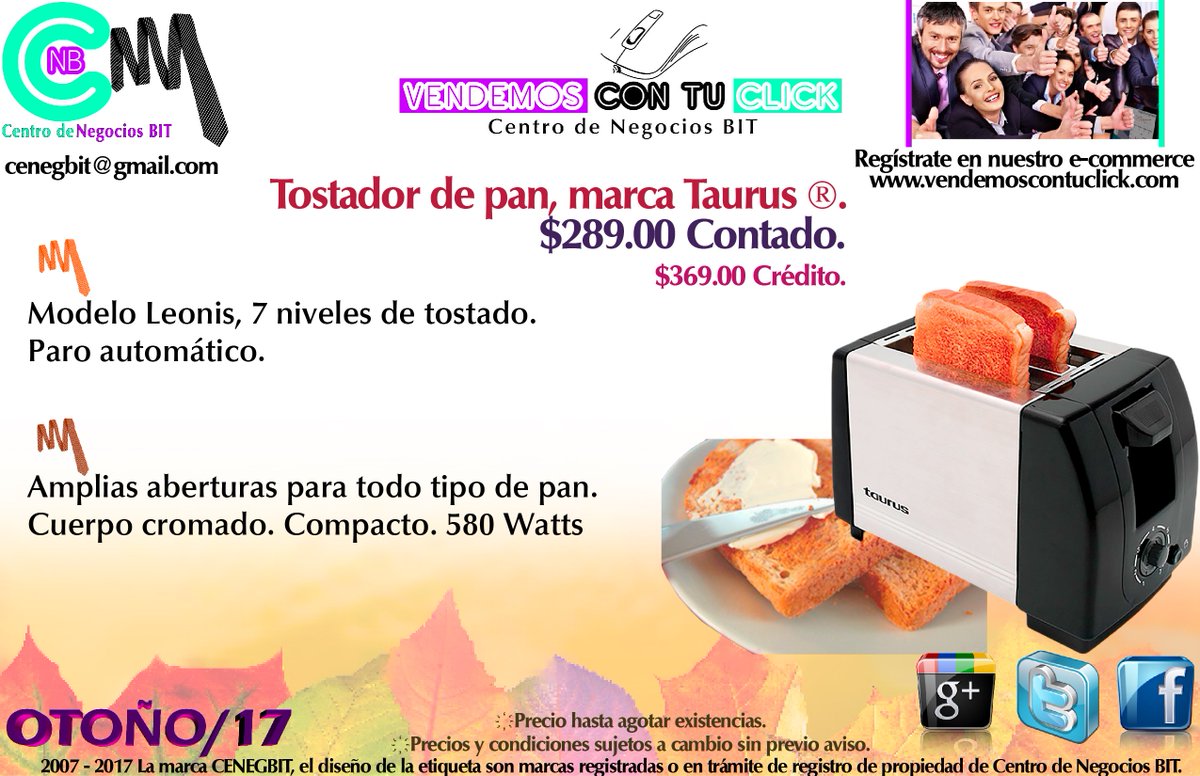 cenegbit's tweet photo. #VendemosConTuClick #LíneaBlanca #TostadorDePan #Taurus®, mod #Leonis $289 #Ixtapaluca #CDMX #Puebla #Morelos #Iztapalapa #ecommerce https://t.co/kkVSyJdS4J
