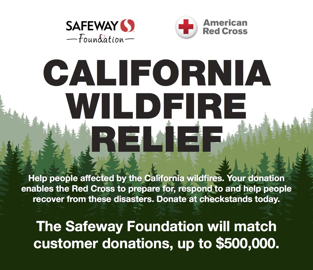 CupChamber's tweet image. Safeway Foundation is matching donations to help people affected by the California Wildfires. #SafewayFoundation #Safeway #CaliforniaFires