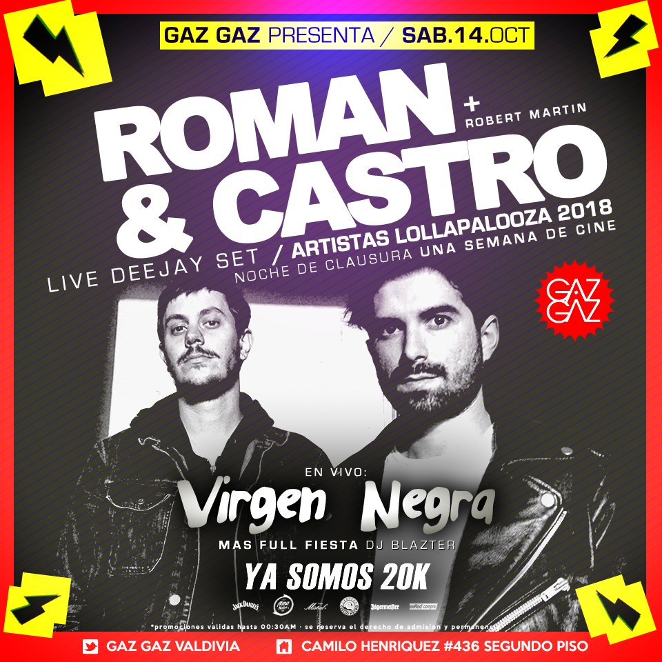 ¡Vamos saliendo al sur para una mini gira!
Hoy: TEMUCO @ La Nuit, The Boss
Mañana: PUCON @ La Nuit, Vieja Escuela
Sábado: VALDIVIA @ Gaz Gaz