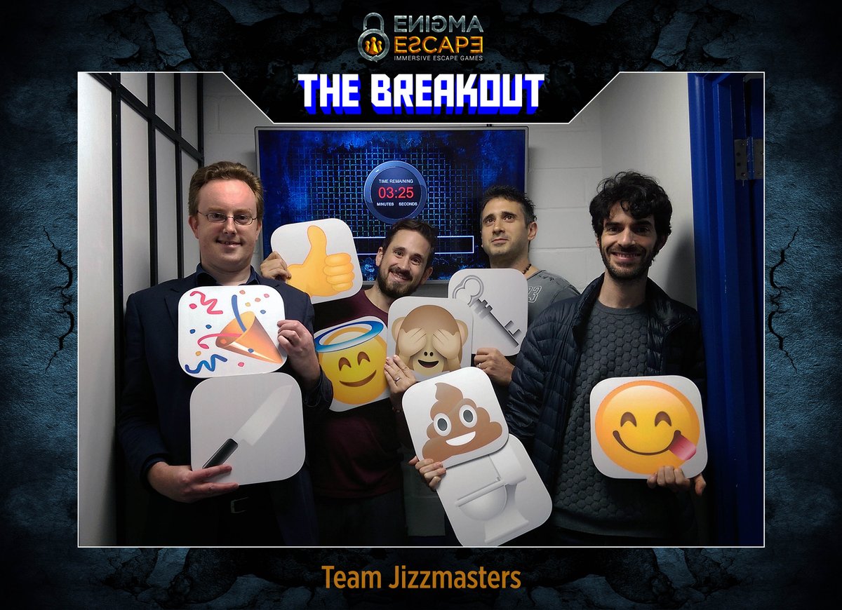 enigmaescape's tweet image. Team Jizzmasters #TheBreakout #Gary #PunnyNames #BackAgain #AroundTwo #Winners #MissionCompleted