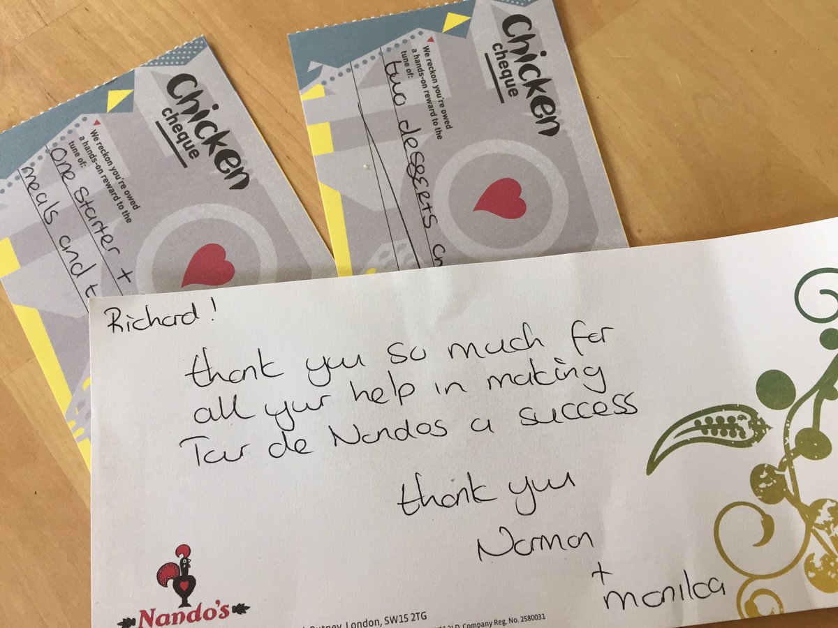 Thanks to <a href="/NandosUK/">Nando's</a> for allowing us to help organize your ride. #cycling #charity #business