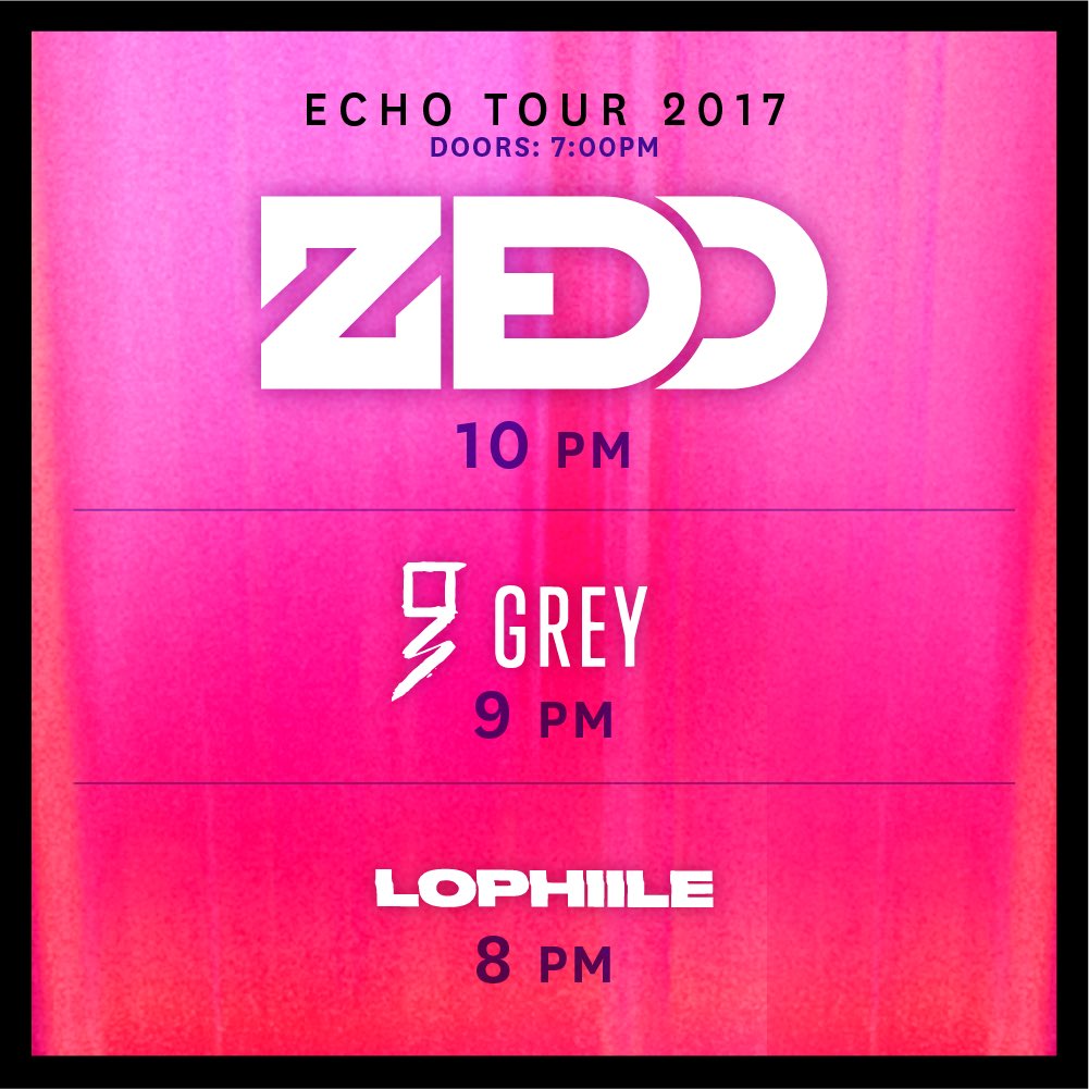 Zedd's tweet photo. Chicago set times!!!
Watch the livestream of the #EchoTour tonight at 8 PM CT at https://t.co/ATleqzPQao https://t.co/78zmc9IVtT