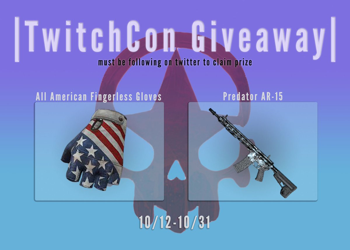 Skylassassin's tweet image. TwitchCon Giveaway time in honor of the @H1Z1KotK Invitational!
Running now through the 31st!

Enter Here: gleam.io/Rk8CX/twitchco…