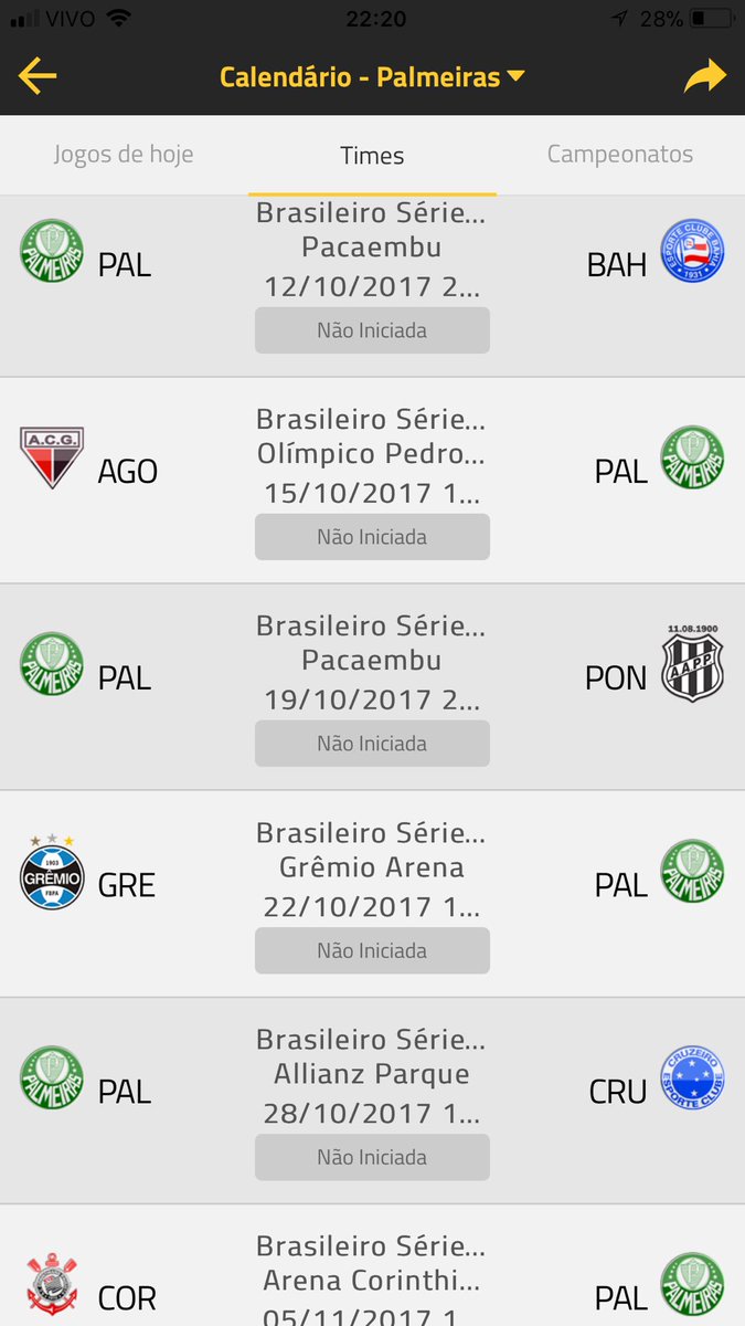 Os jogos do Palmeiras no mês de junho