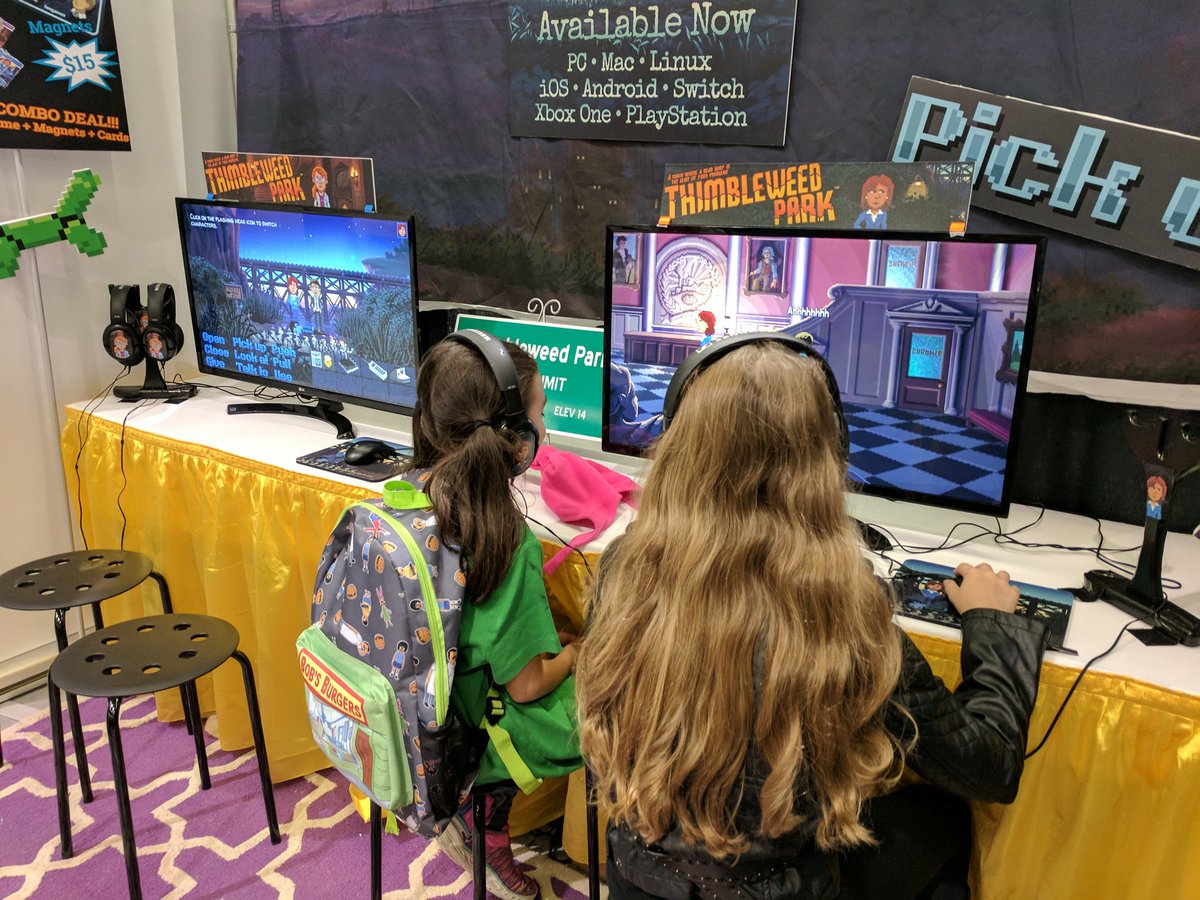 I love the crowd at #GeekGirlCon. These two girls played for an hour &amp; a half. Introducing people to adventure games is an amazing feeling.