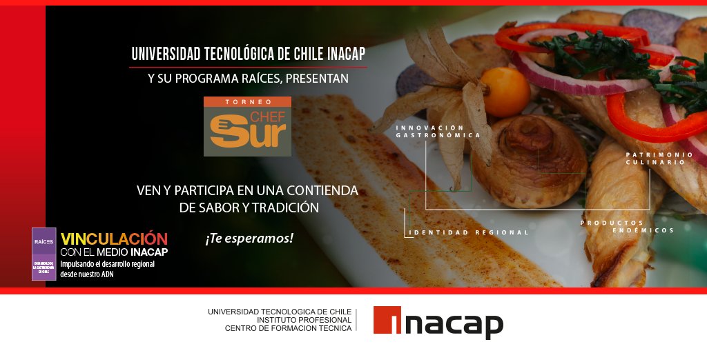 Inacapinos's tweet photo. ¡Inscríbete en el Torneo Gastronómico Chef Sur en @INACAP_CONCE! A realizarse del 02 al 04 de octubre. ¡No faltes! https://t.co/C6IqOoy8aw https://t.co/RPOVUanTE5