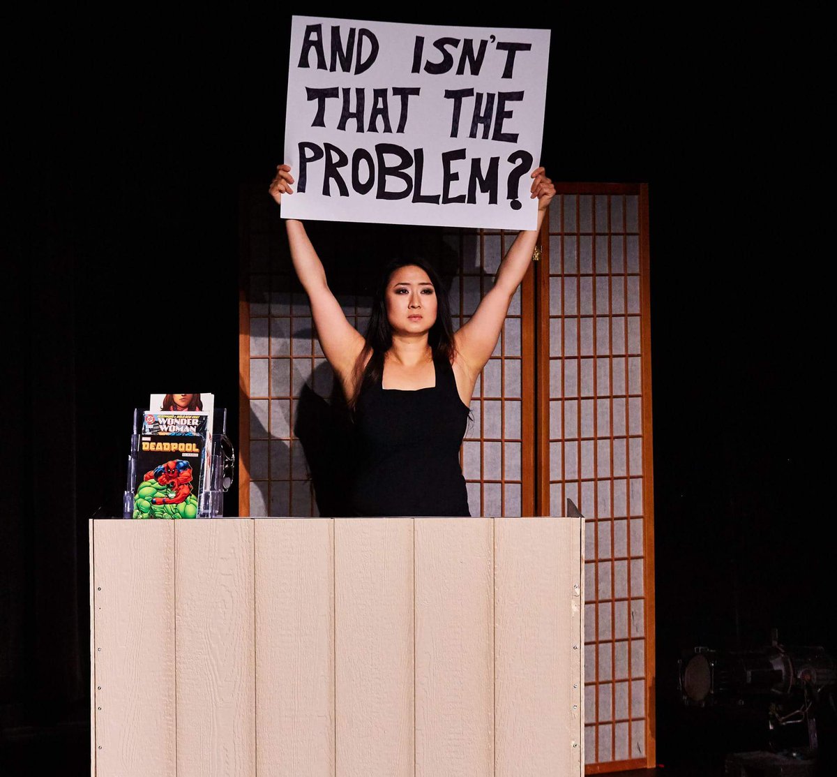 madgingerbread's tweet photo. What IS the problem? Find out at 6pm at our opening show of #NotAllFedoras part of @theMTspace #IMPACTfest17 #actor #geekgirl #theatre https://t.co/VFi1ii71i9