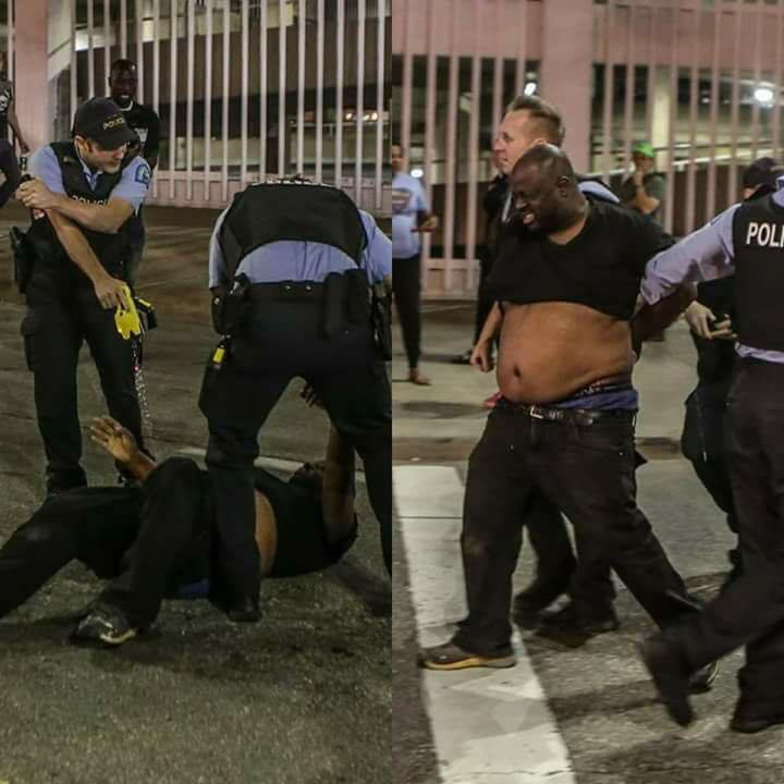 BigJShoota's tweet photo. #StockleyProtest Leader is tased, held in jail, and released w/o medical care. The prong is still in his arm.
https://t.co/jVDMWScRZG