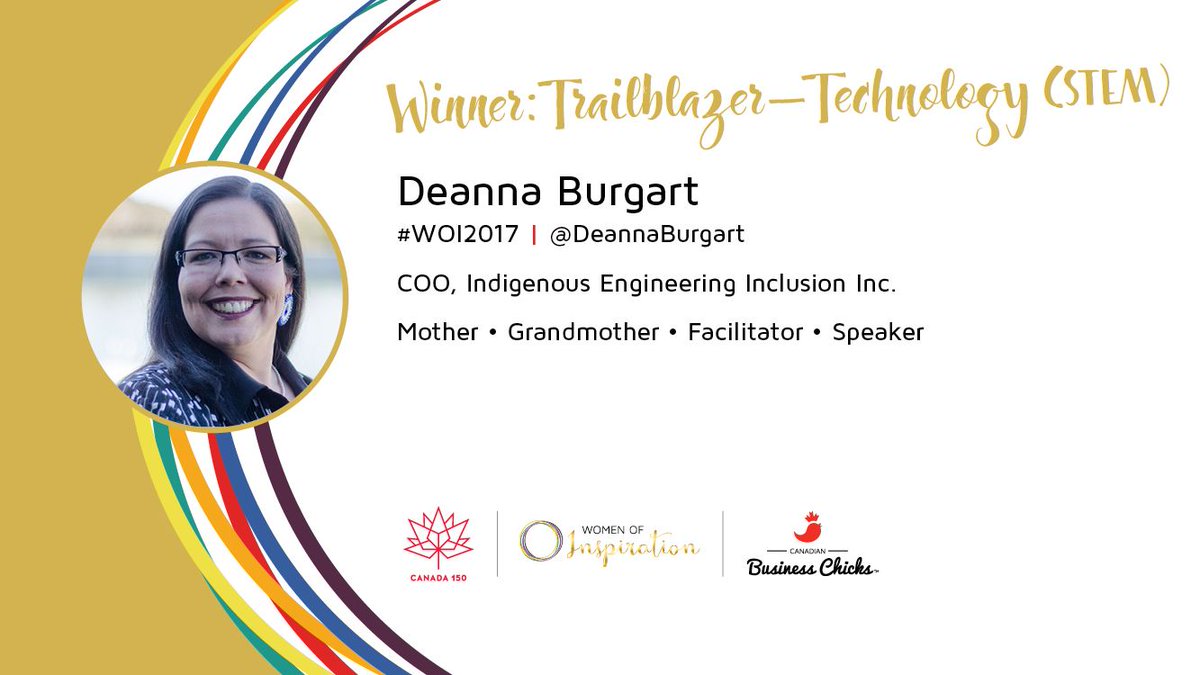 Congratulations, <a href="/DeannaBurgart/">Canadian Dee</a>, for being #WOI2017 Trailblazer – Technology (STEM) &gt; canadianbusinesschicks.com/women-inspirat…
#Canada150