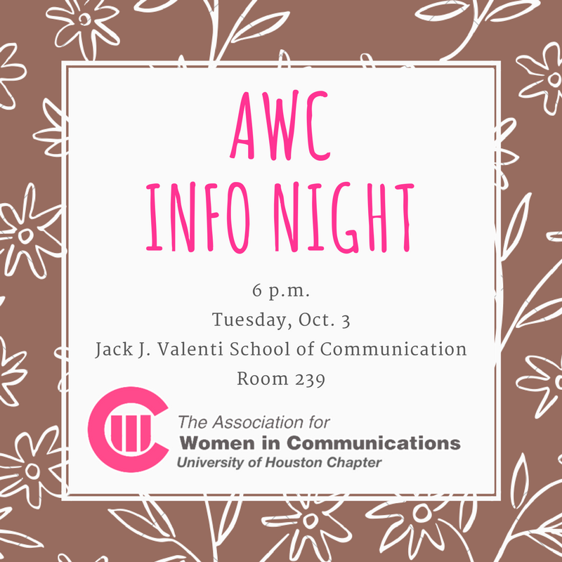 UH_AWC's tweet photo. Come to our Info Night to learn how AWC can help YOU be at the forefront of the communications industry! RSVP on the AWC Facebook! #AWCUH https://t.co/95aS4jceow