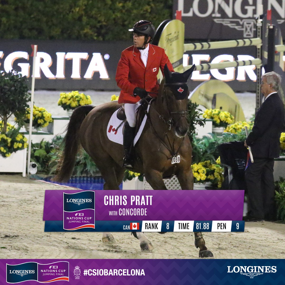 CSIOBarcelona's tweet photo. #CSIOBarcelona | @Longines #FEINationsCup #JumpingFinal
➡️ #SupportYourNation 🇨🇭🇧🇪🇸🇪🇳🇱🇺🇸🇫🇷🇩🇪🇨🇦
Canada's Pratt, 9 points. https://t.co/dcPqZipibd