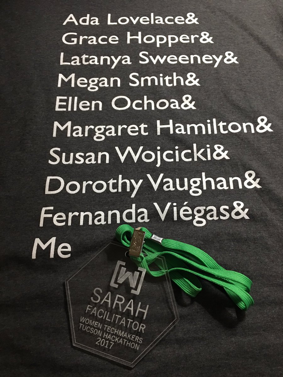 The shirt goes great with my badge! Amazing work from @marijel_melo and the @WTMTucson team. #WTMTucson17 #WomenTechmakers