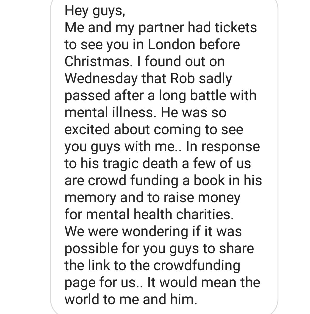 Please Retweet. We received this letter by a long-term follower of the band - a very sad story. Follow the link: crowdfunder.co.uk/for-rob/