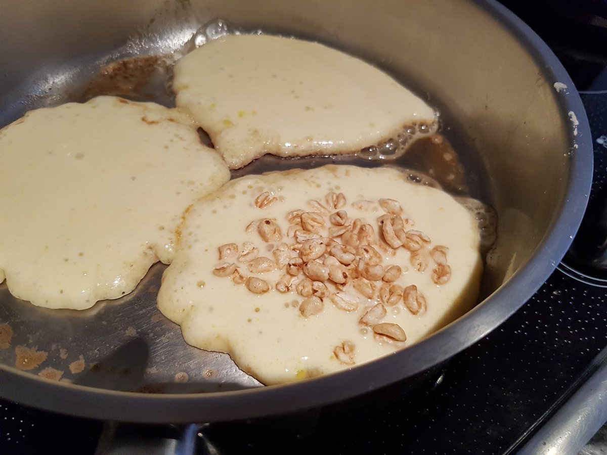 themorgan's tweet image. Fox requested a honey puff pancake in addition to his usual blueberry ones. Conclusion was that it wasn't that good. #pancakeScience