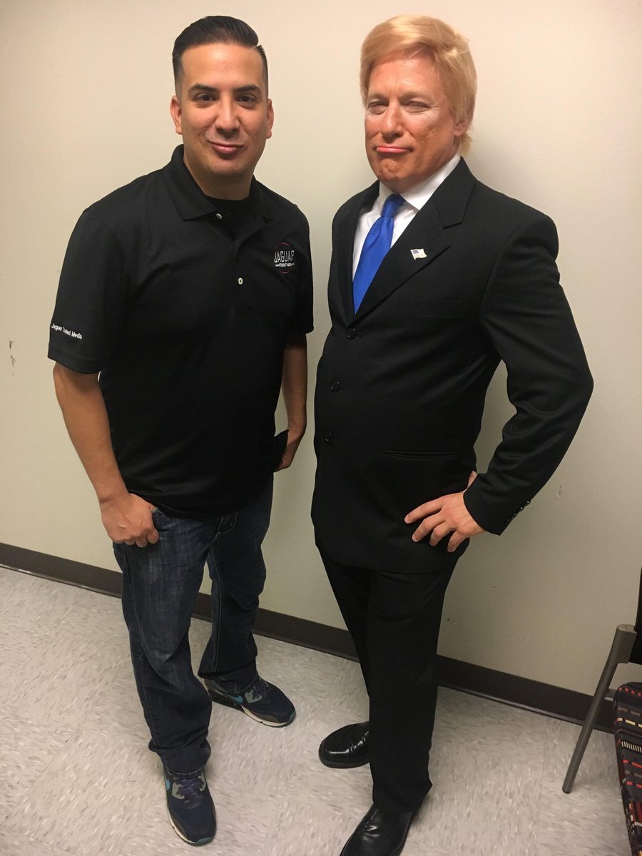 afigueroa210's tweet photo. Found Trump backstage at the #SAGridiron show tonight at @TAMUSanAntonio @SPJSanAntonio #SAAHJ https://t.co/nydOGcwRO1