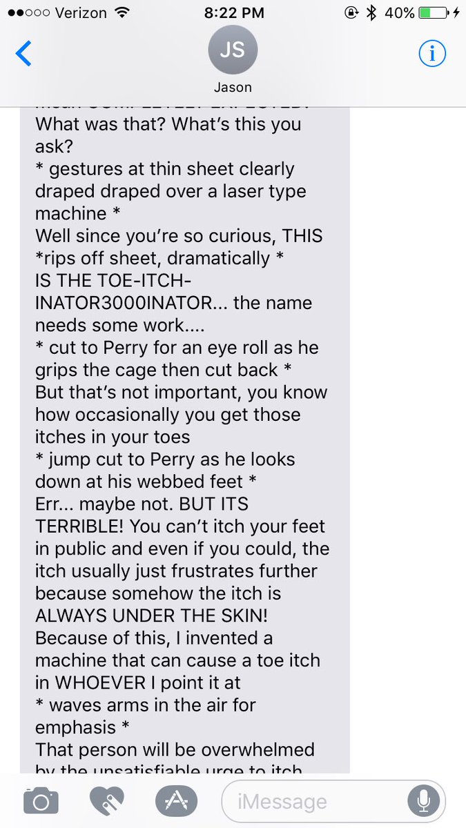 ross_manssur's tweet photo. *Tells Jason about random idea for a bad evil villain weapon: "make-your-toe-itch" gun...whoever is shot must immediately itch their toe.* https://t.co/43u1C0bymr