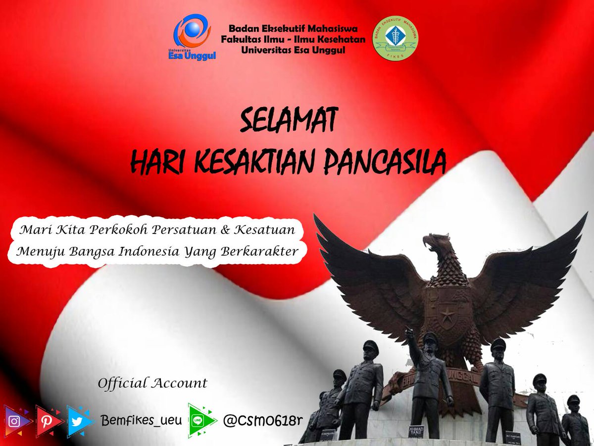 SELAMAT HARI KESAKTIAN PANCASILA 🙌🙌

Terimakasih
---------------------
Departemen Kajian Informasi Mahasiswa
BEM FIKes UEU
-- KOLASI PADU --