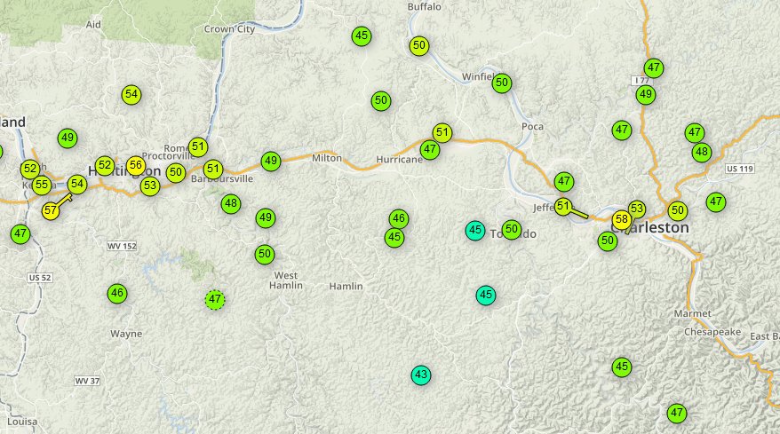 BrandonWxWCHS's tweet image. Brrrr! Already chilly outside along the I-64 Corridor, especially outlying valleys &amp;amp; hollows. Hilltops a touch milder given a slight puff. #Weatherunderground #wundermap