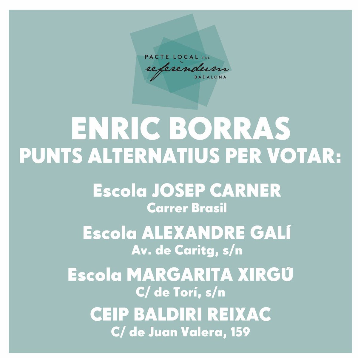 republicaBDN's tweet photo. 🗳Si t'ha tocat votar a Enric Borràs PODREU VOTAR a qualsevol altre col·legi electoral proper. Res no ens podrà aturar. #Bdn1 #Badalona https://t.co/gG9wRUBOdT