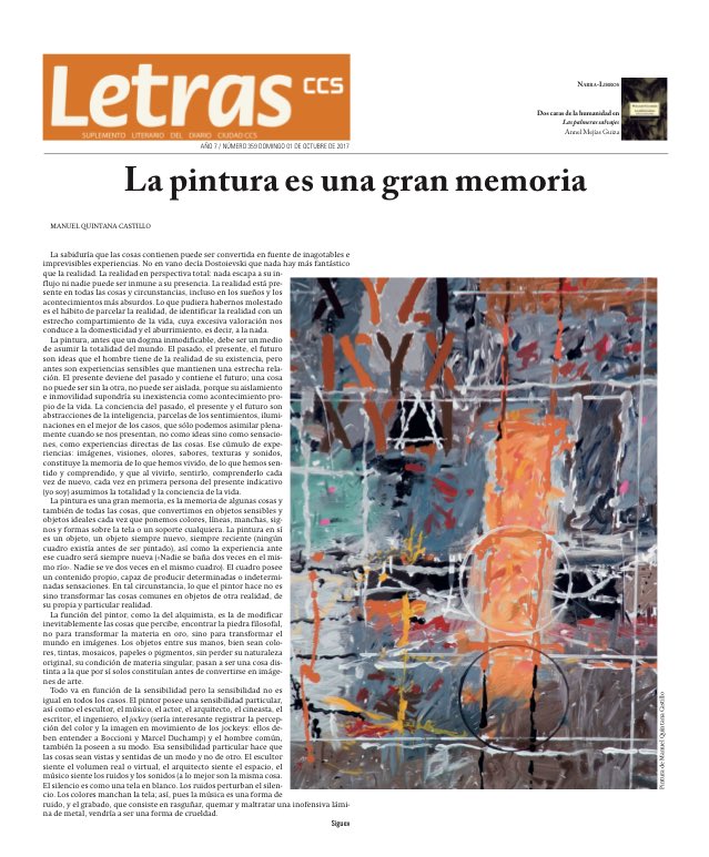 MarialciraMatuT's tweet photo. Es domingo 1-O y tenemos #LetrasCCS. Allí escribimos esta quincena. Búscalo encartado en @CiudadCCs o descárgalo en https://t.co/2M6Bm17ONJ https://t.co/F1laJWaybb