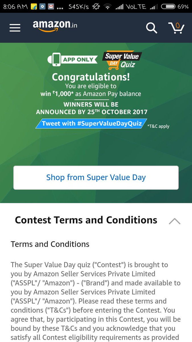 Cool_Amm's tweet photo. @amazonIN #SuperValueDayQuiz  done give answer https://t.co/nnLSS0vMY2