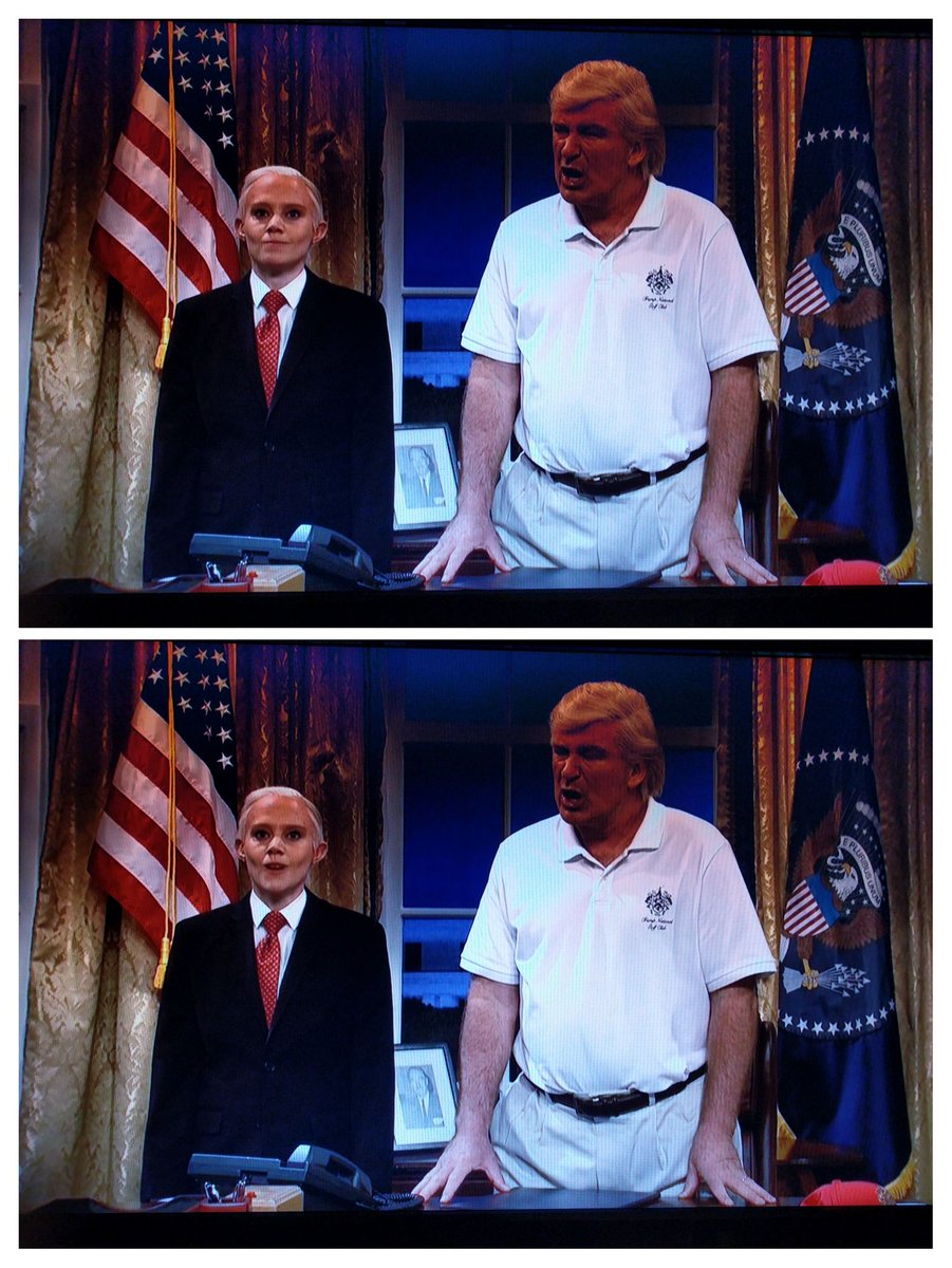 57MCM's tweet photo. #SNLPremiere #ColdOpening Puerto Rico, a call bet Trump &amp; Mayor of San Juan. Also mocks him, Sanders &amp; Sessions #AlecBaldwin #KateMcKinnon https://t.co/N45FJbArX1