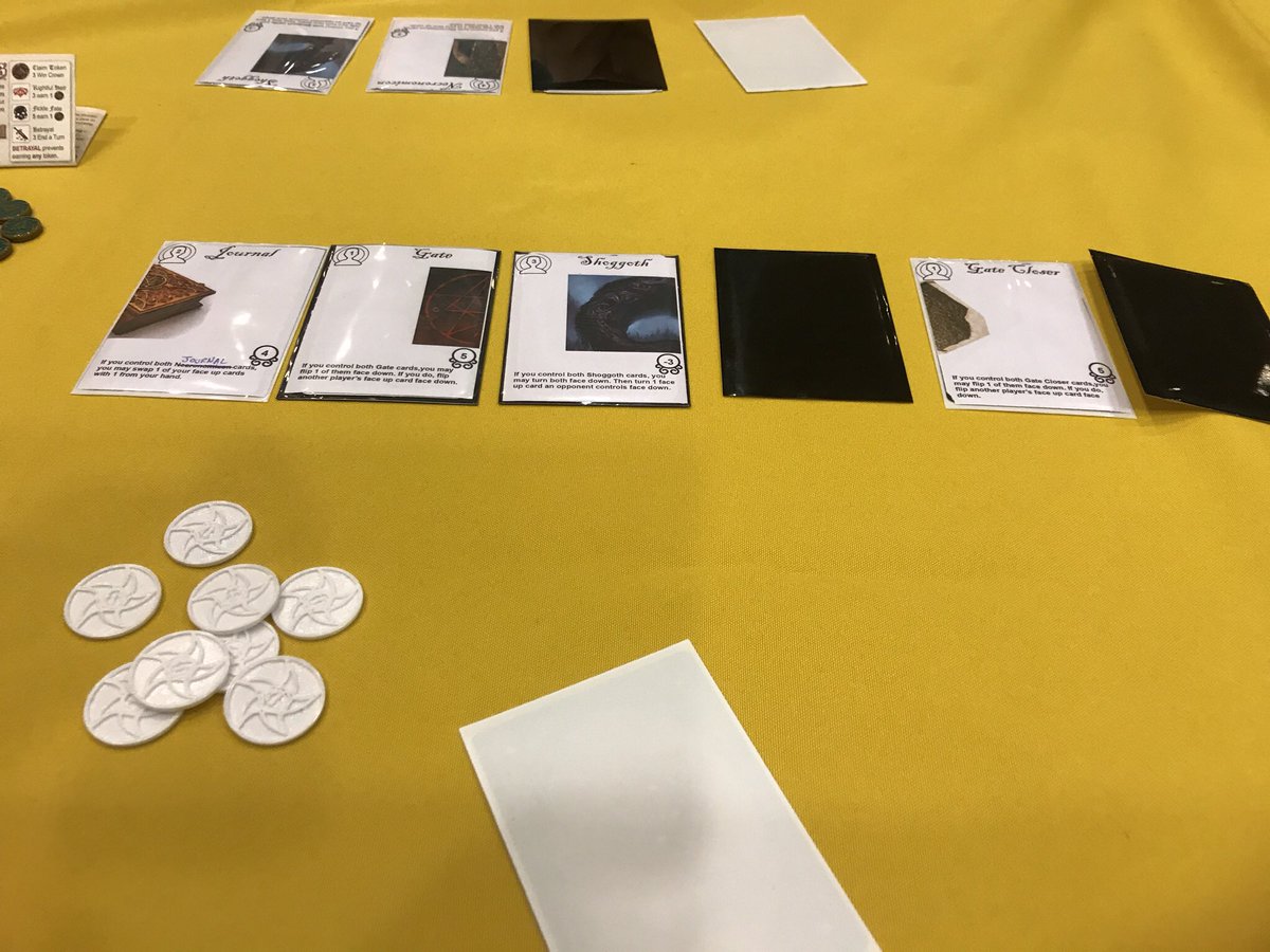 thing12games's tweet photo. Got a few games of #BattleForArkham in at @GeekGirlCon with @playtestNW Thanks to @badgerrobot for the new influence tokens! https://t.co/vBrxbMtXtZ