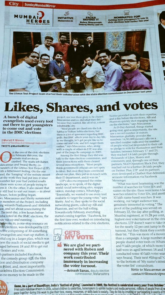swaraj1983's tweet photo. The #VoteKarMaharashtra #GetInkedMumbai campaign gets covered in @MumbaiMirror Mumbai Heroes. Enablers Tagged :)

https://t.co/dKFHmN0juu https://t.co/t2JEIYNtx4