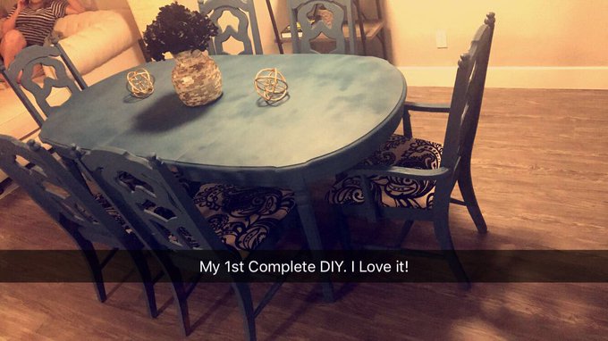 2 pic. So Happy w/ Turnout! 1st completed DIY full paint & #reupholstered chairs #DIY #dinnerparty time