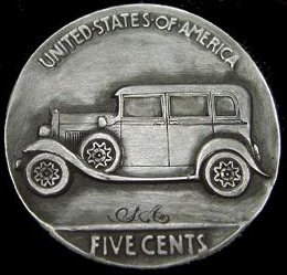 Hobo_Nickel_Soc's tweet photo. #ModelTDay #OTD 10/1/1908 #HenryFord introduced the #Model T automobile retail price was $825 #HoboNickel #CoinCarving by @SamAlfano https://t.co/lr8aBX5uh0