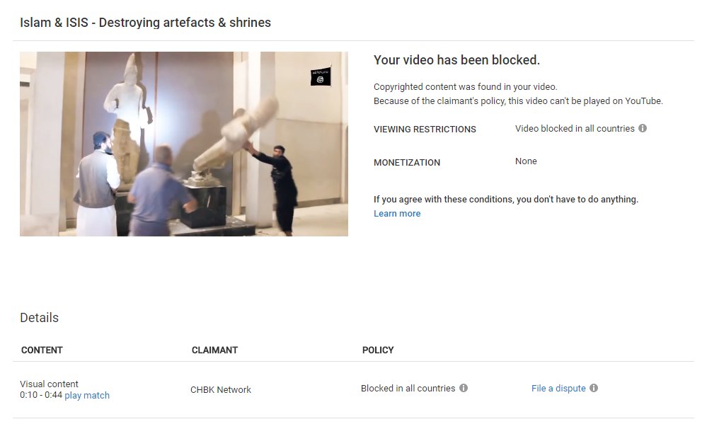TheMaskedArab's tweet photo. So apparently YouTube are now working with ISIS who are flagging videos for copyright despite it being fair use. CHBK network claiming ISIS material as their own! https://t.co/02RKM1N5dX