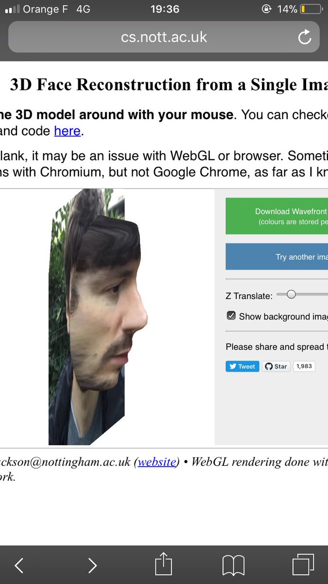 Pretty impressive 3D face reconstruction from a single image even though it looks like my forefront was brutally axed