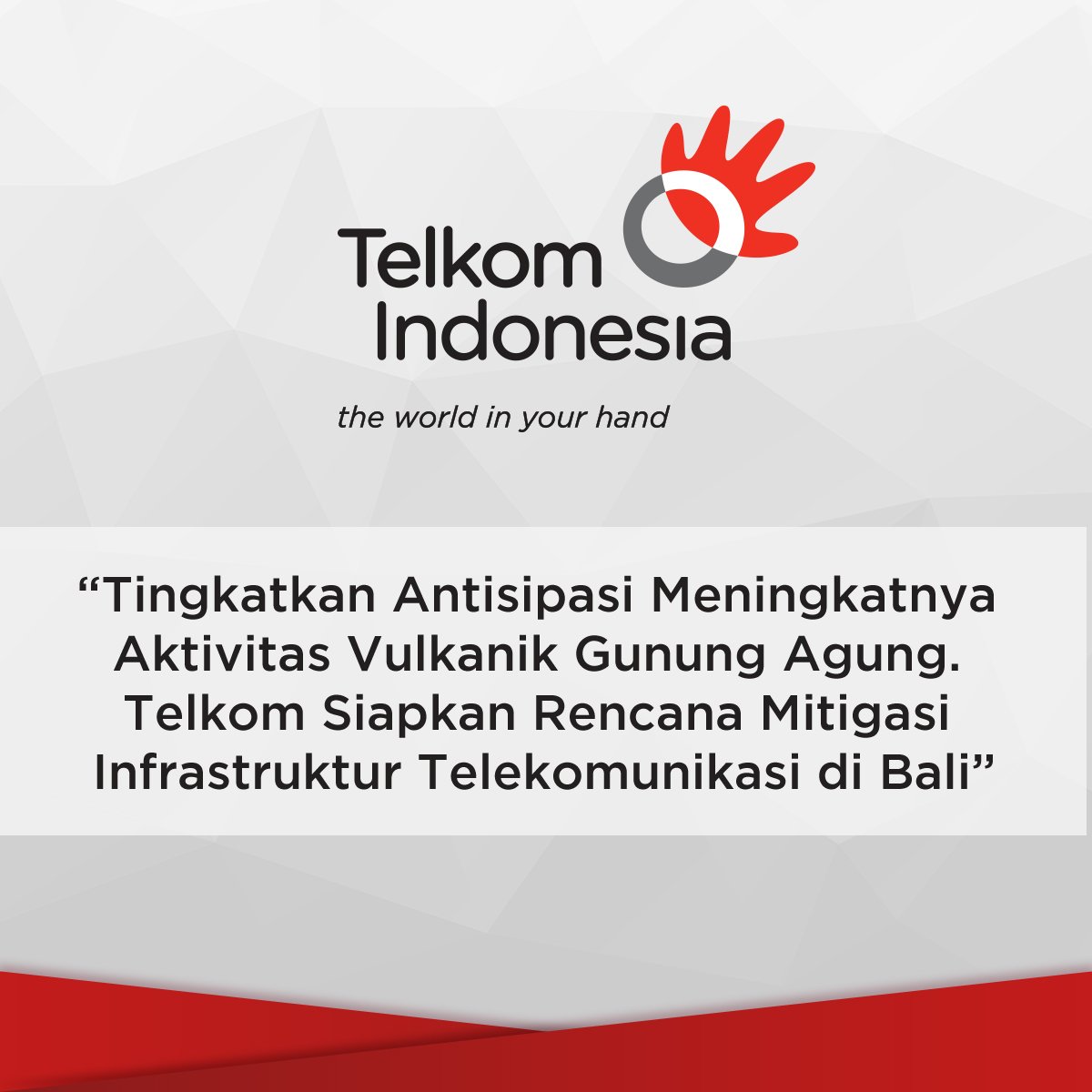 TelkomIndonesia's tweet photo. Telkom Siapkan Rencana Mitigasi Infrastruktur Telekomunikasi di Bali. Baca berita selengkapnya: https://t.co/uMFbgskT4e https://t.co/DMjRJ0bLT5