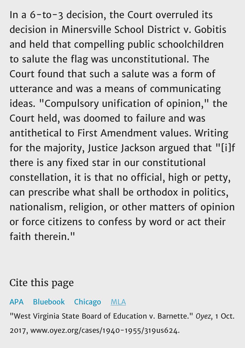 BigWinInTx's tweet photo. You cannot force anyone to pledge allegiance or stand for the National Anthem!
#ThisIsNotNaziGermany
#WestVirginiaVSBarnette https://t.co/mo179VqJyV