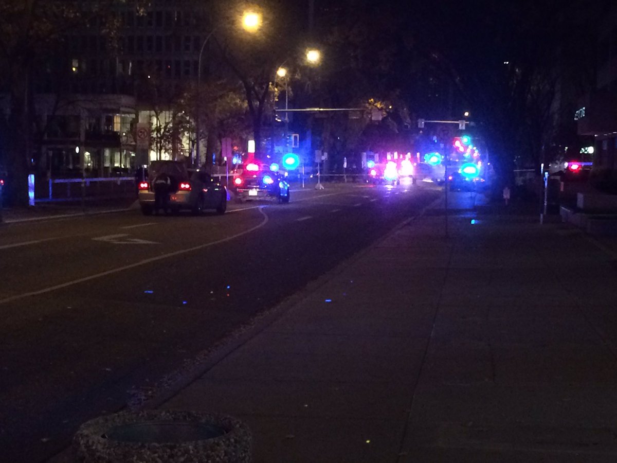 JThompsonCTV's tweet photo. New scene now - 100 ave and 107 st. uHaul truck on its side, intersection taped off. #yeg https://t.co/qDCPCK7L1L