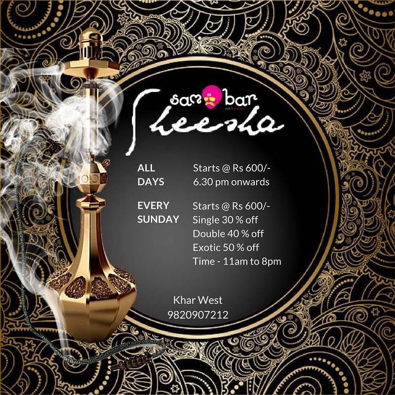 SamBarKhar's tweet photo. #Mumbai: We have got some exciting offers going on #Sheeshas, especially to make your #SundayFunday. So, hurry head to #SamBar now! https://t.co/n6RCcpAJPH