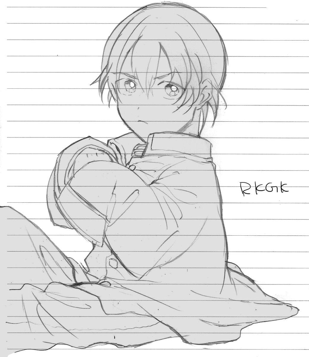 手元にノート的なものがあったからこの間久々にアナログで描いたショタれ～くん🙆‍♀️
それにしたって小さくなろうが小さくなるまいが顔が可愛いのは変わらないれ～くん最高だな…可愛いは正義… 