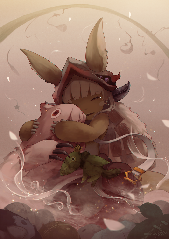 nanachi (made in abyss) animal ears furry closed eyes whiskers 1other ears through headwear white hair  illustration images