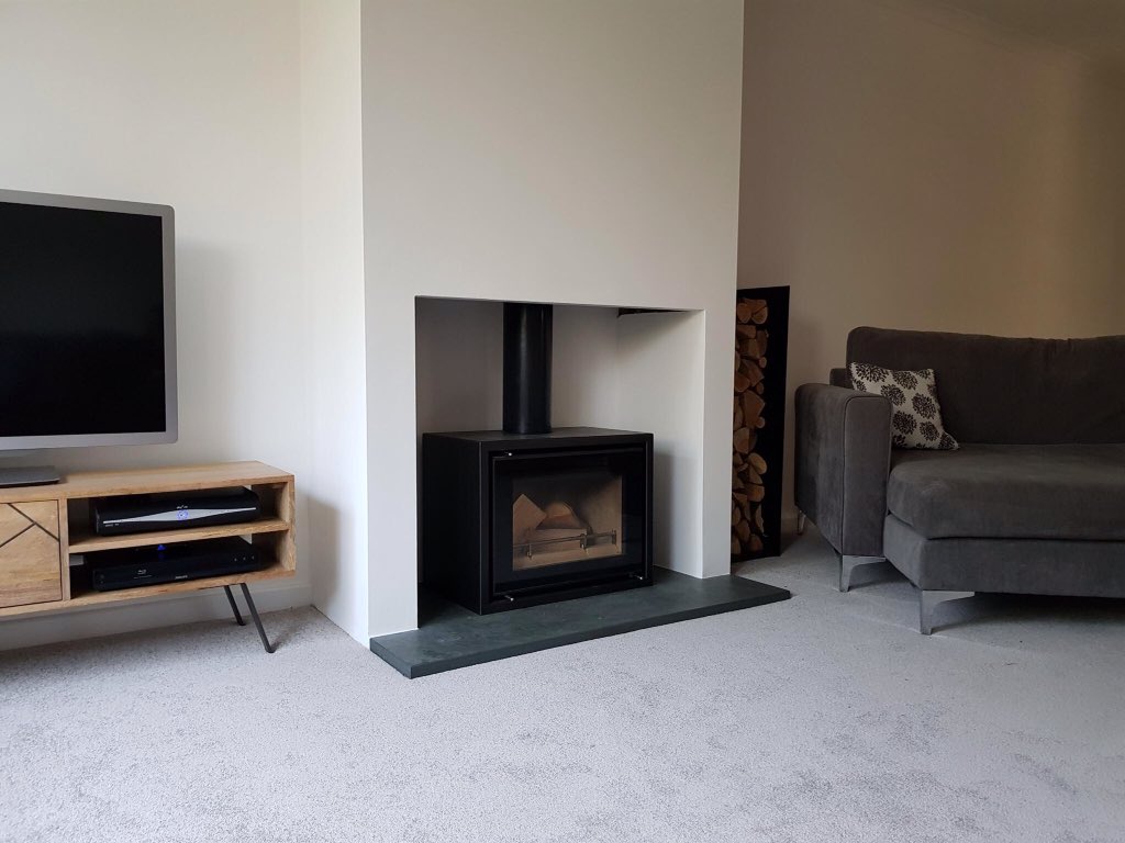 Before and after. <a href="/StovaxGazco/">StovaxGazco</a> Riva 500 installation. #Kent #woodburner #idealfires