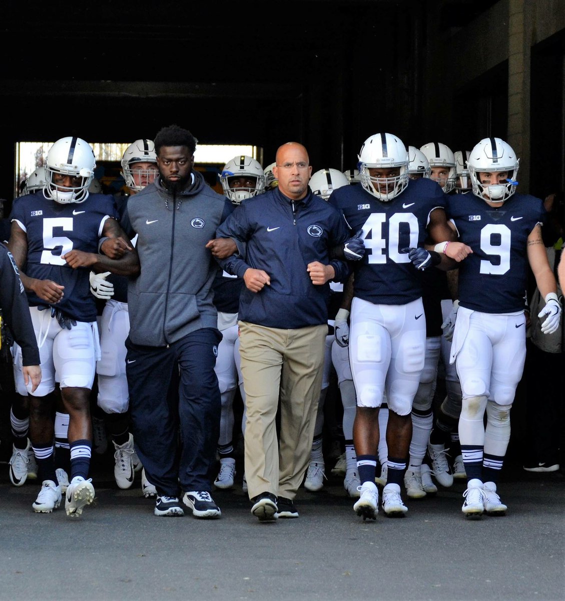 hweikelphoto's tweet photo. @pennstatefball Head Coach James Franklin joins his Captains in leading the team out on the field at the start of the game against @hoosierfootball #WeAre #Unrivaled #GenerationsofGreatness 
📷 for @BSDtweet https://t.co/gm12ORX8bd